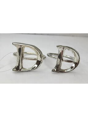 Set Of 2 Vintage Silver Tone Initial "D" Round Napkin Rings